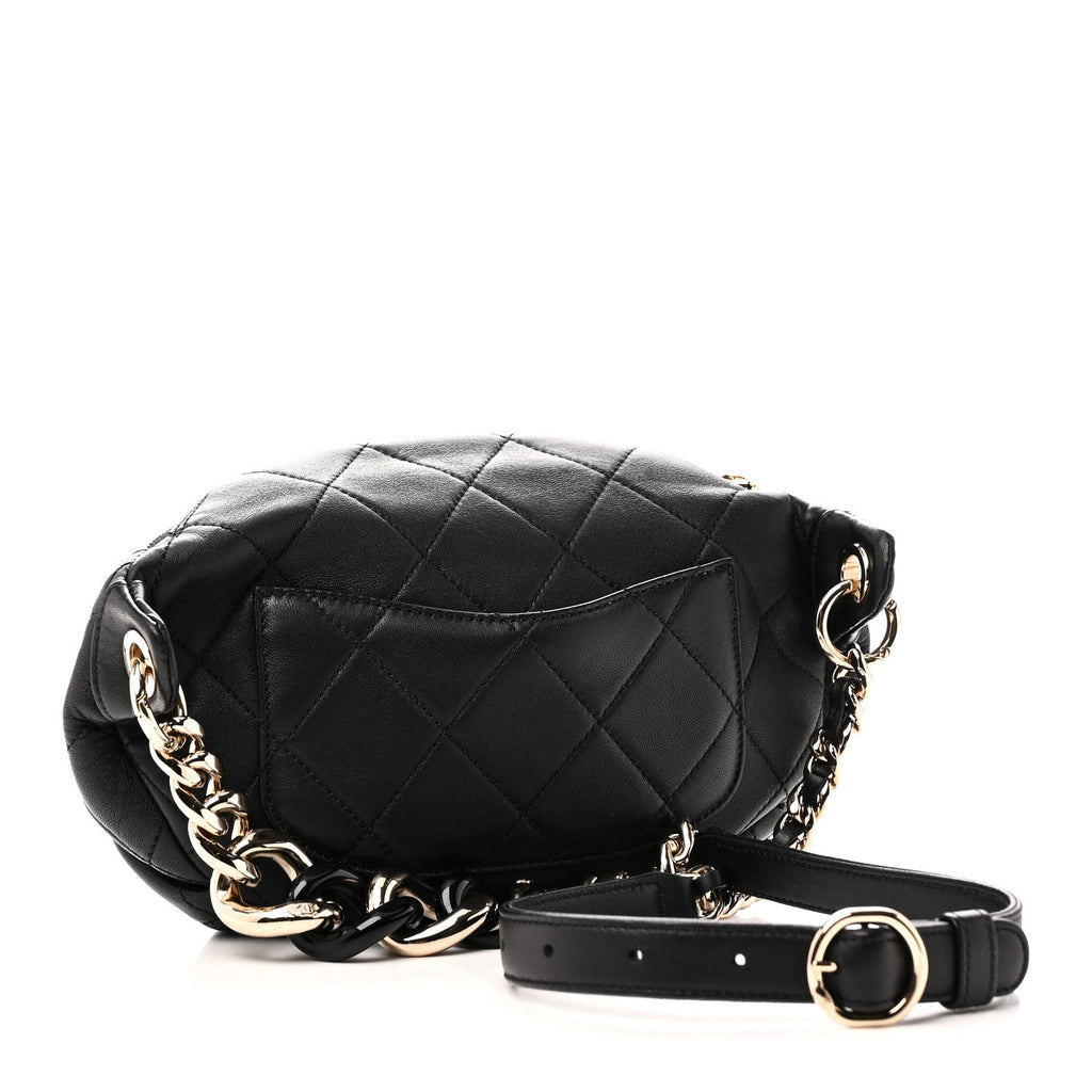 Lambskin Quilted Resin Bi-Color Waist Bag Fanny Pack Black