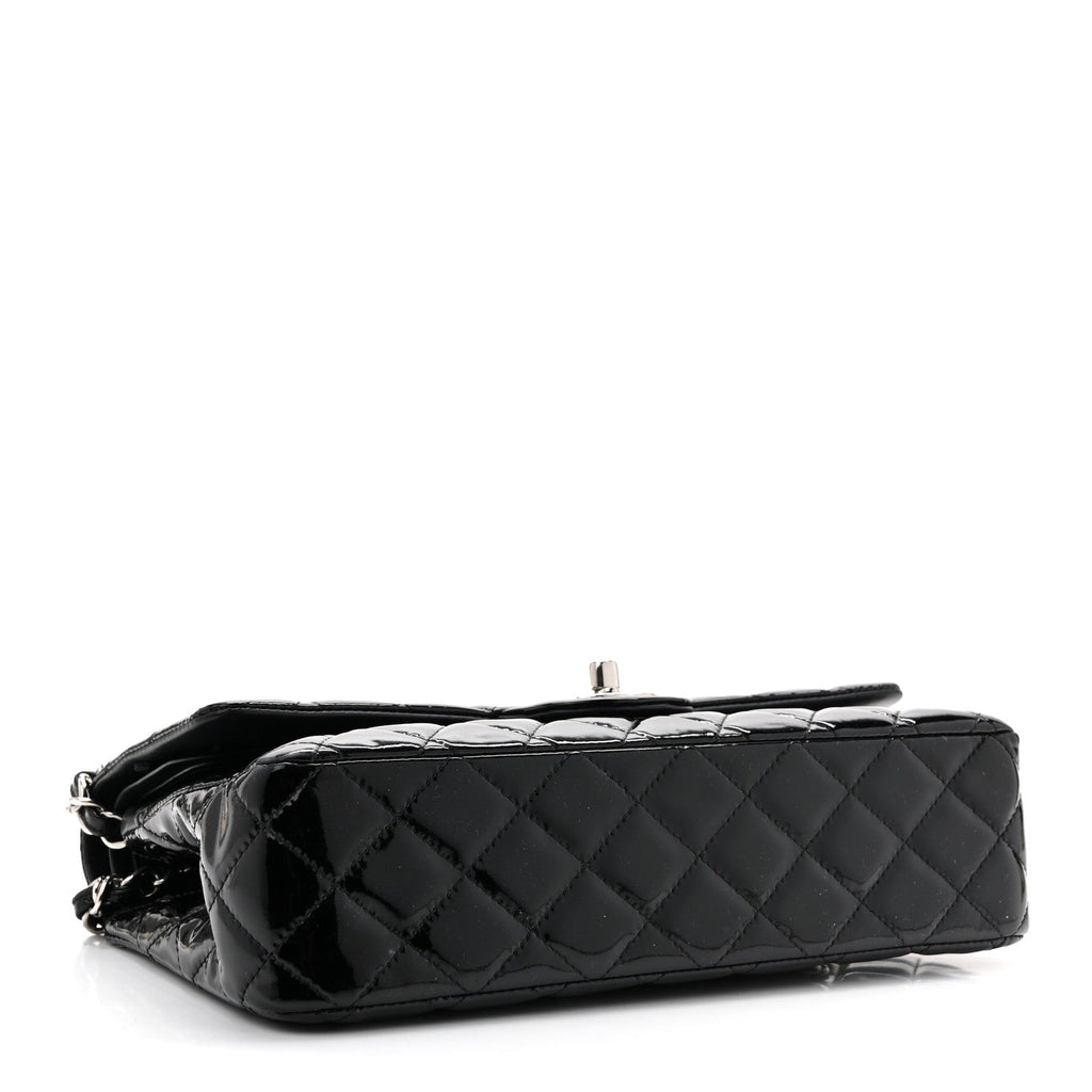 Patent Quilted Medium Double Flap Black