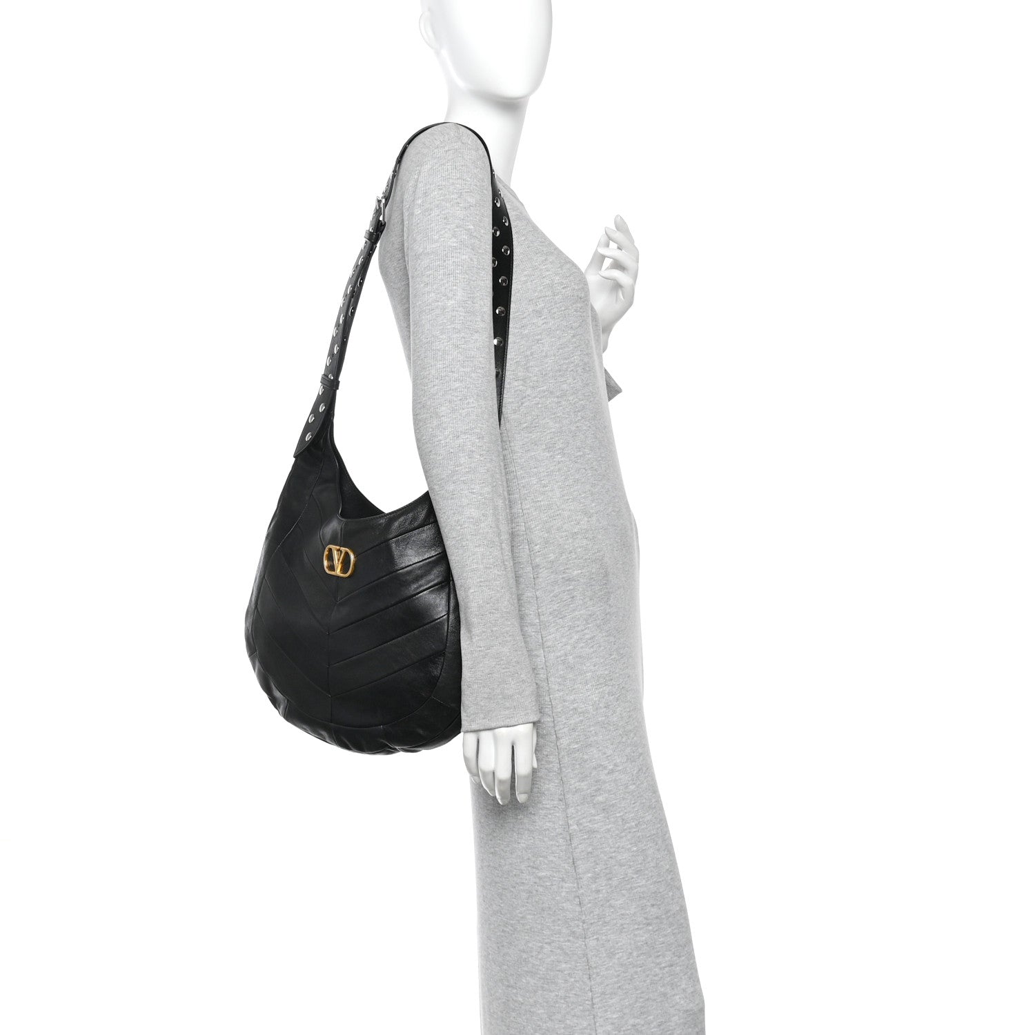 Shiny Nappa Chevron Patchwork Small Hoboho Bag Black