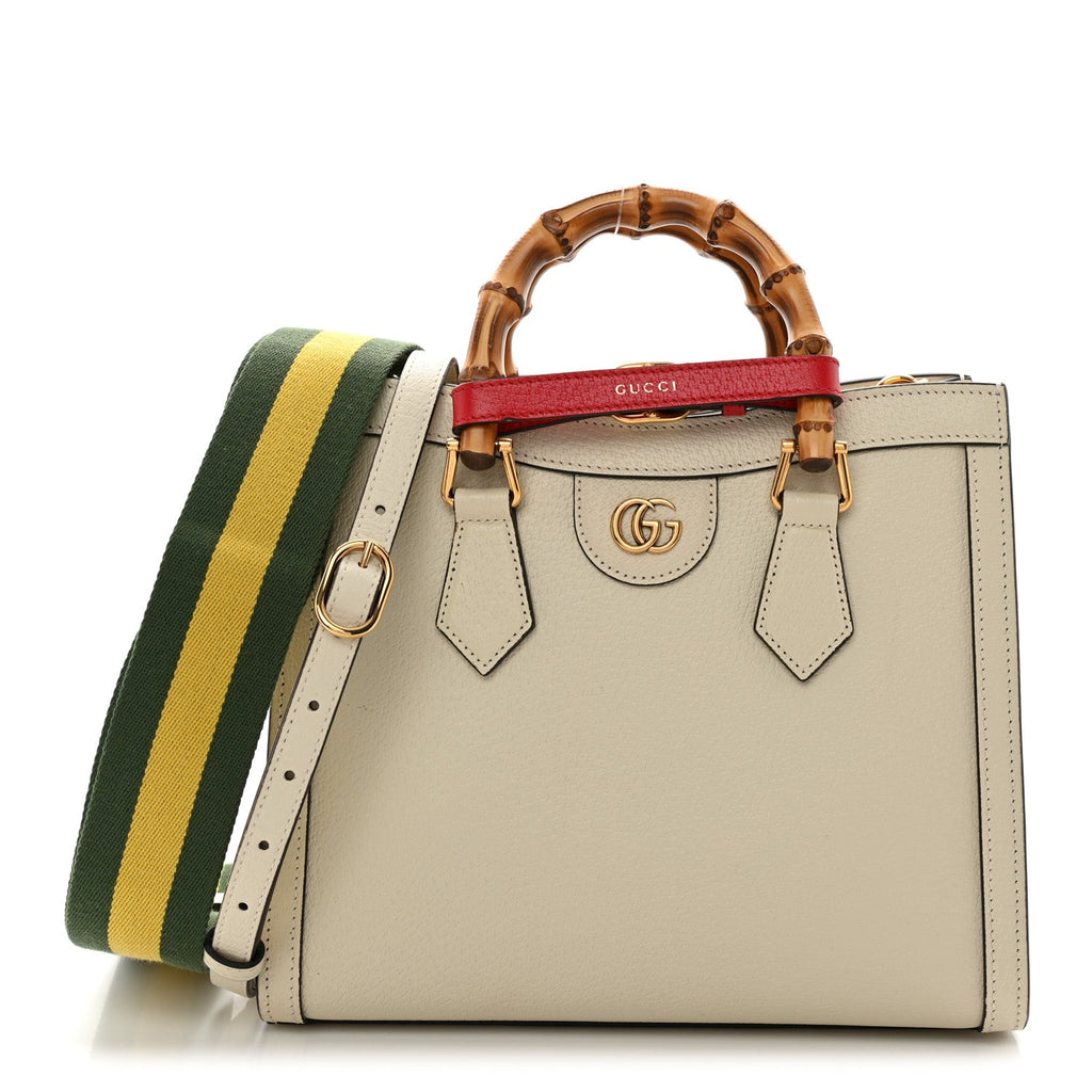 Textured Dollar Calfskin Web Small Diana Tote Bag Mystic White