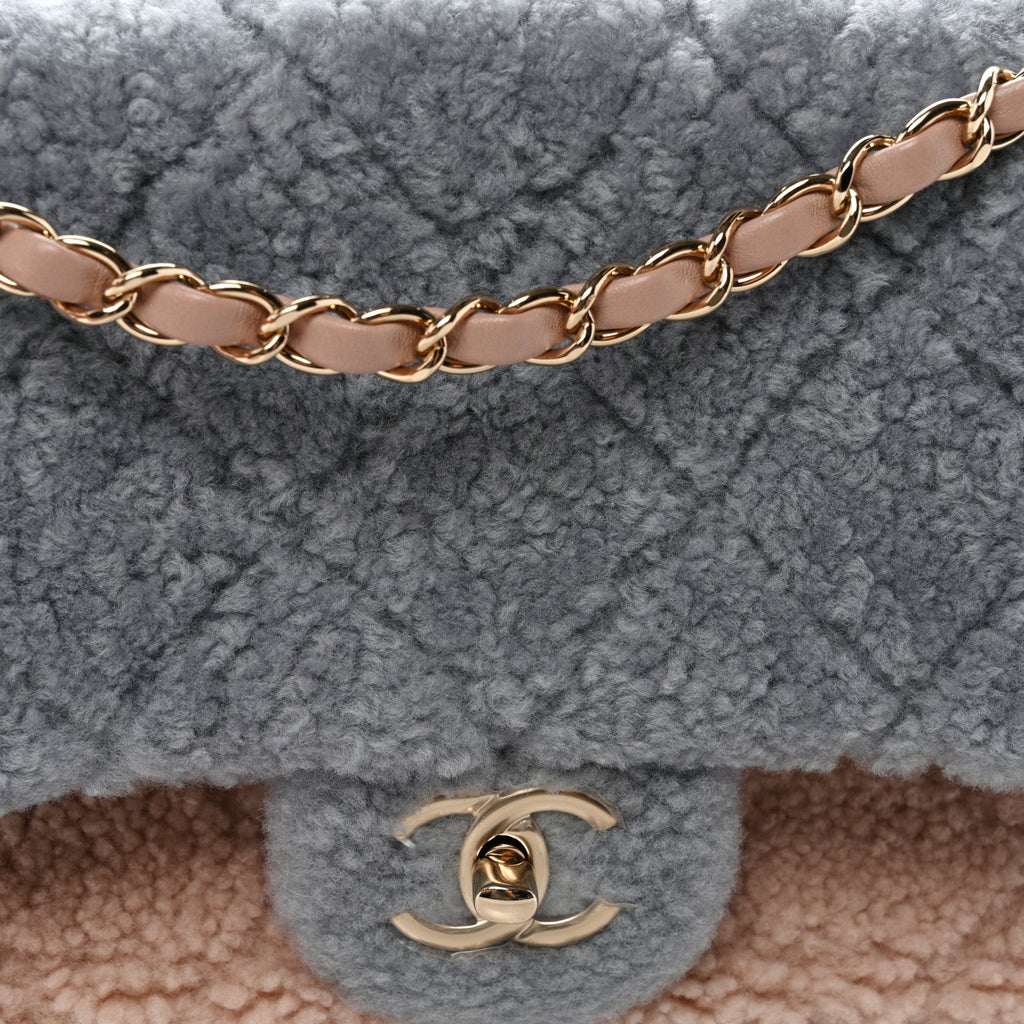 Shearling Sheepskin Single Flap Gray Pink Beige