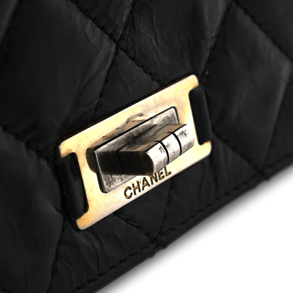 Glazed Calfskin Quilted Rita Top Handle Flap Black