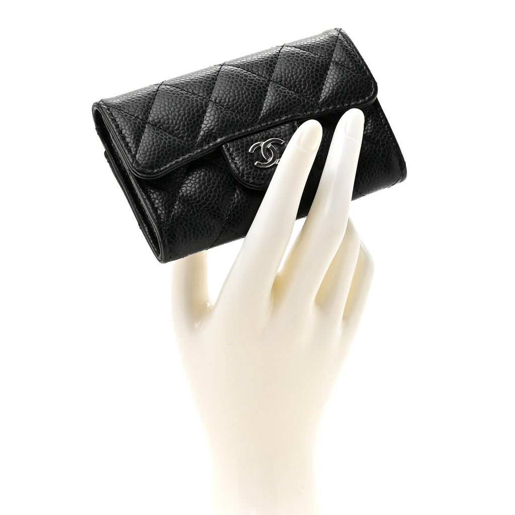 Caviar Quilted Flap Card Holder Black