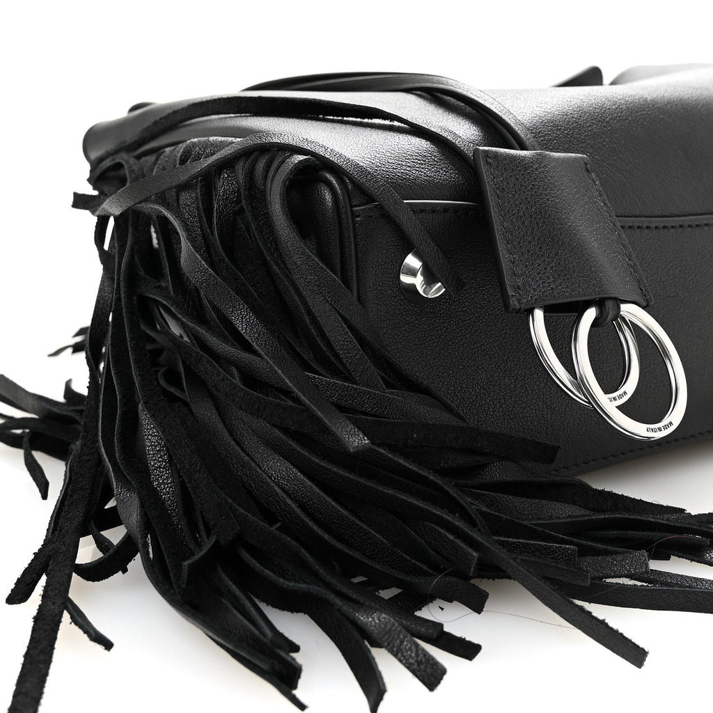Natural Smooth Madeline Calfskin Fringes Small Rodeo Top Handle Handbag Black