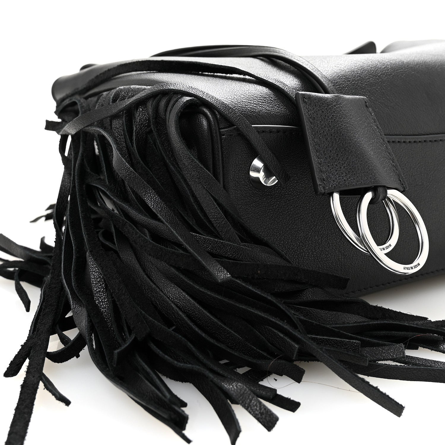 Natural Smooth Madeline Calfskin Fringes Small Rodeo Top Handle Handbag Black
