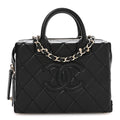 Calfskin Quilted Small Studded Square Vanity Case Black