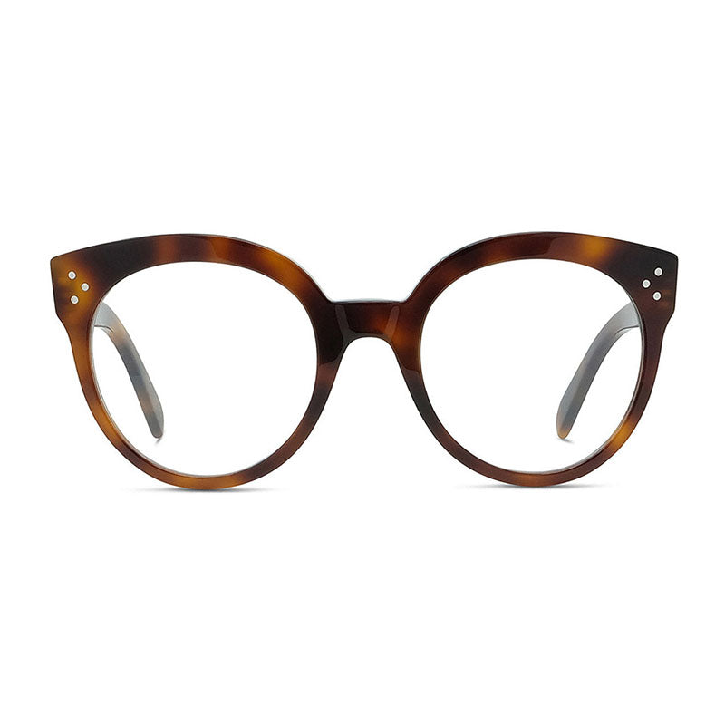 Celine Eyeglasses Round Full Rim, Shiny Havana Frame and Clear Demo Lenses Lens CL50093I053