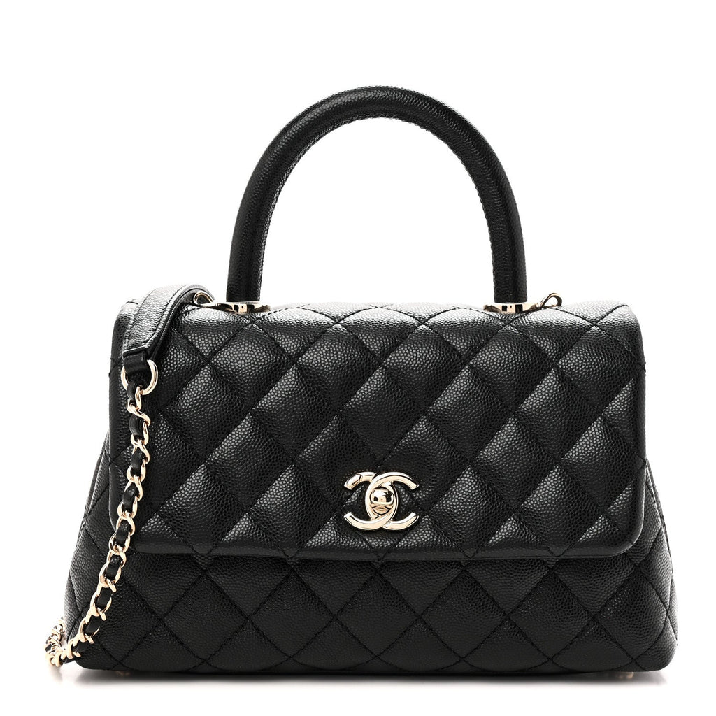Caviar Quilted Mini Coco Handle Flap Black