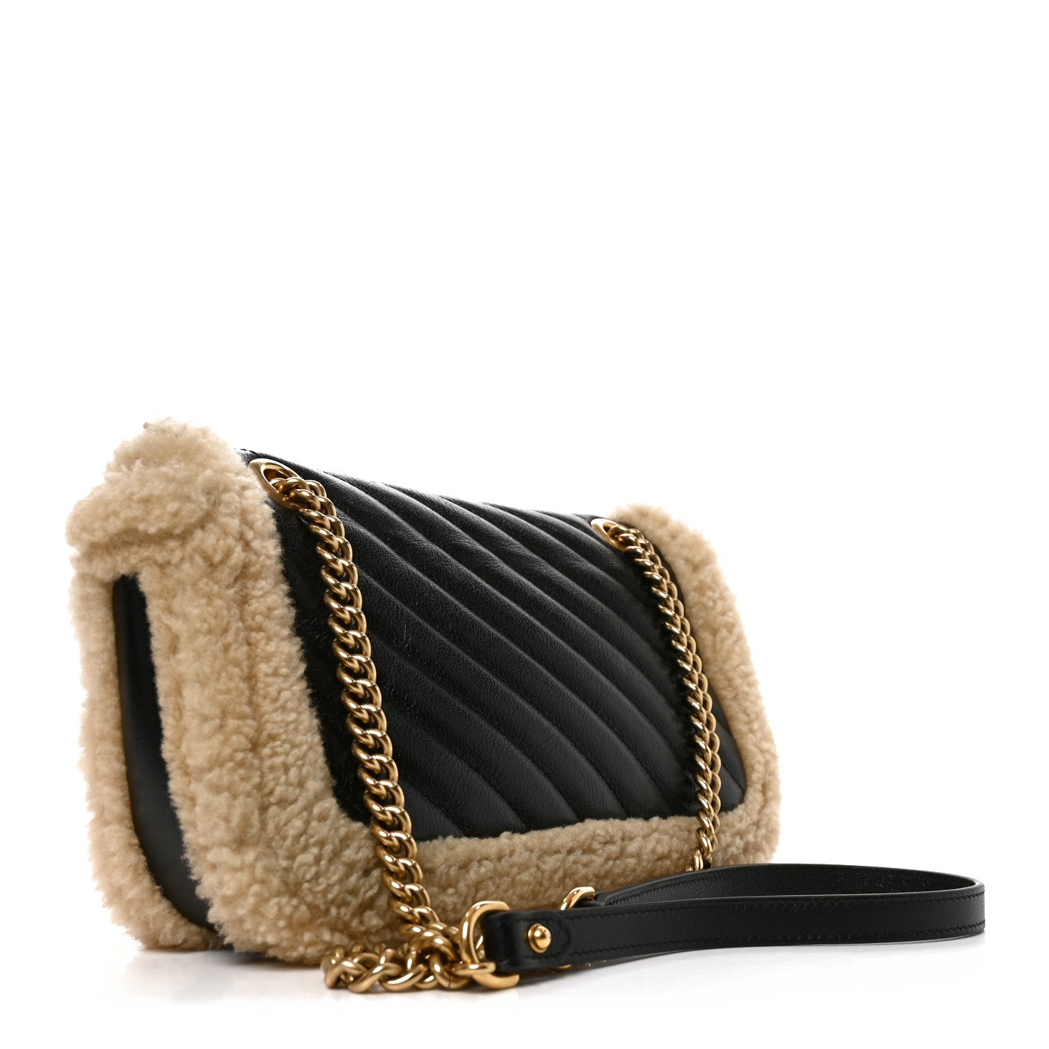 Azalea Calfskin Wool Matelasse Diagonal Small GG Marmont Shoulder Bag Black