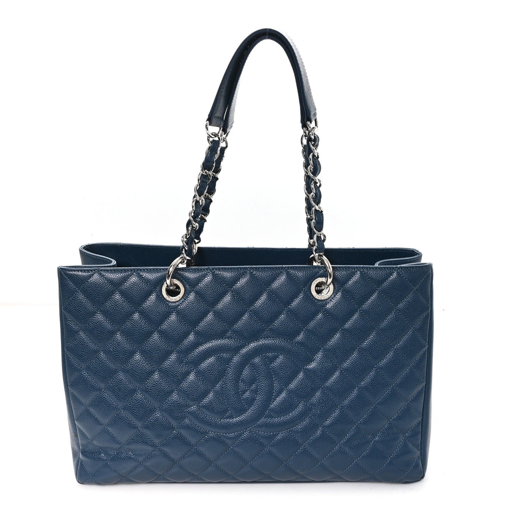 Caviar Quilted XL Grand Shopping Tote GST Dark Blue