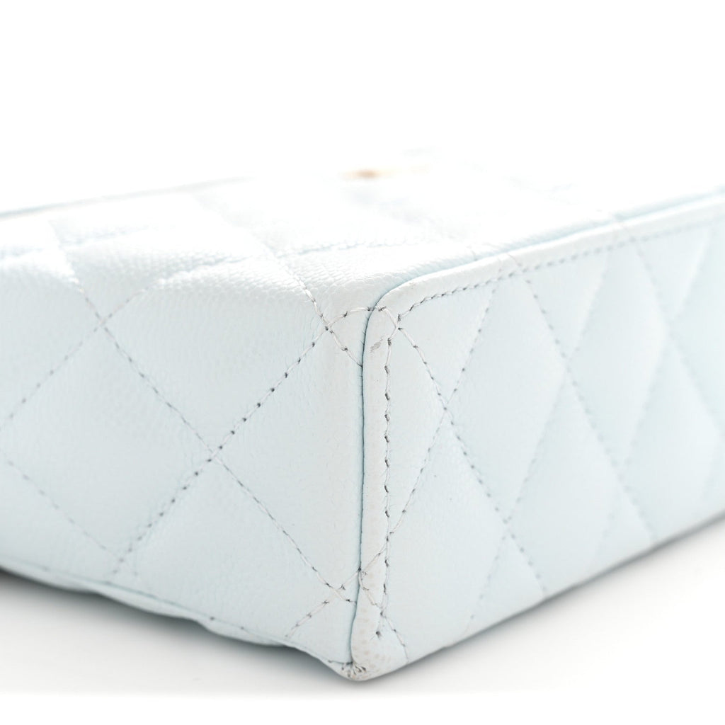 Caviar Quilted Top Handle Slim Vanity With Chain Light Blue