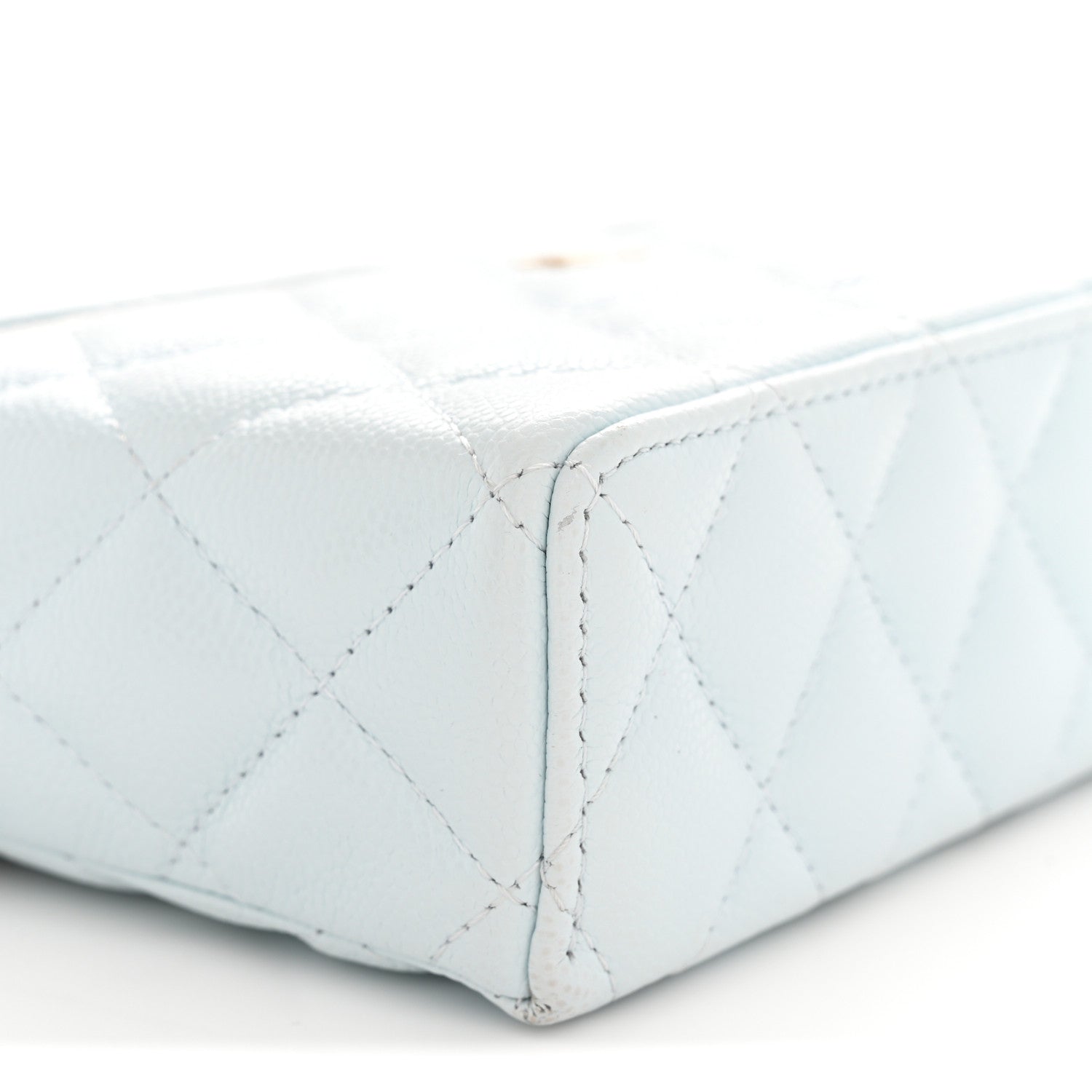 Caviar Quilted Top Handle Slim Vanity With Chain Light Blue
