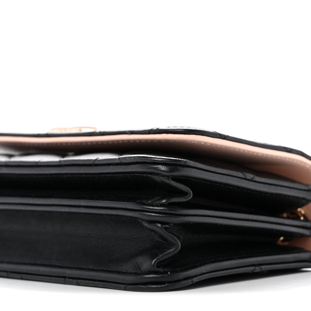 Lambskin Quilted Mini Wallet on Chain WOC Black Pink