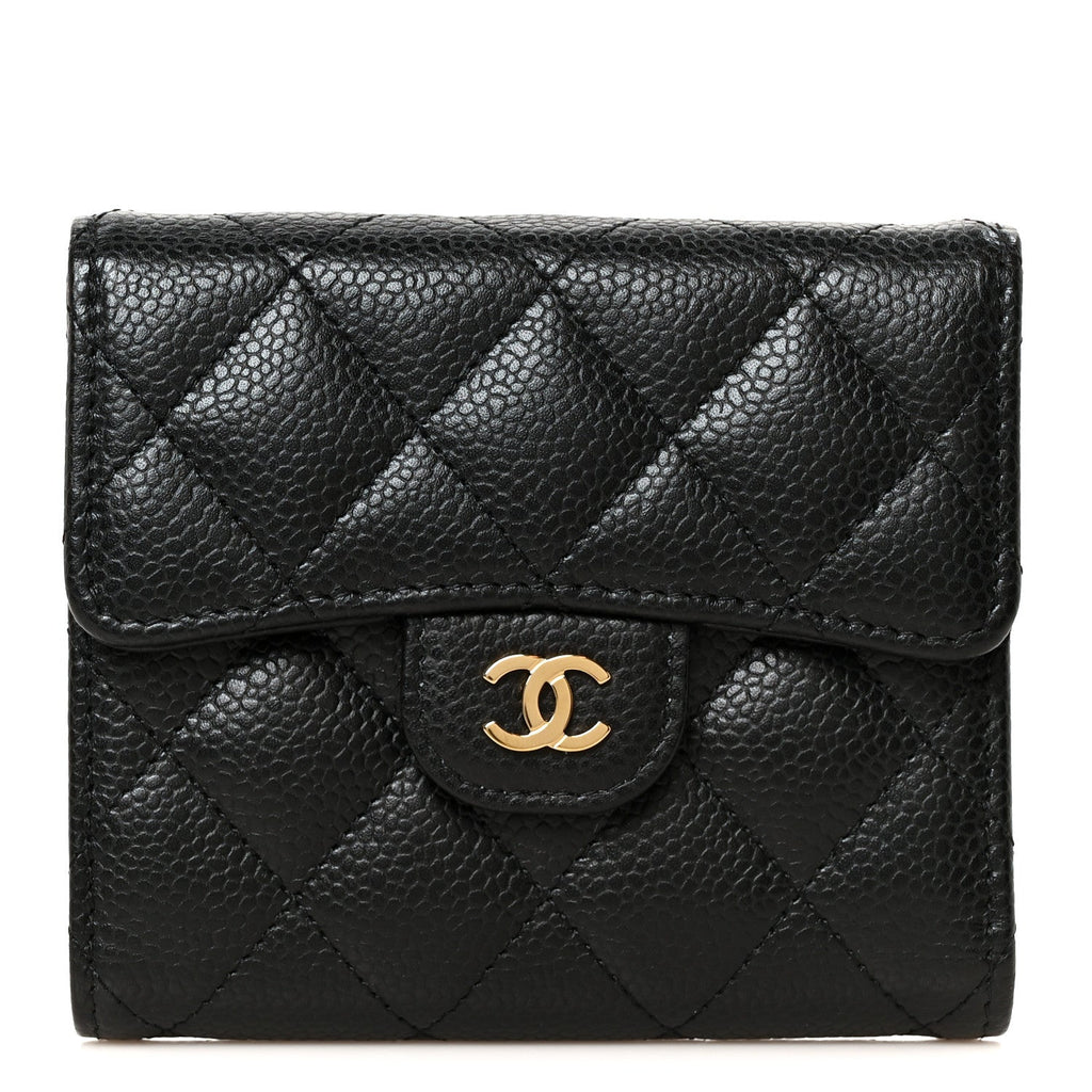 Caviar Quilted Compact Flap Wallet Black