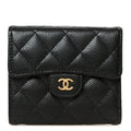 Caviar Quilted Compact Flap Wallet Black