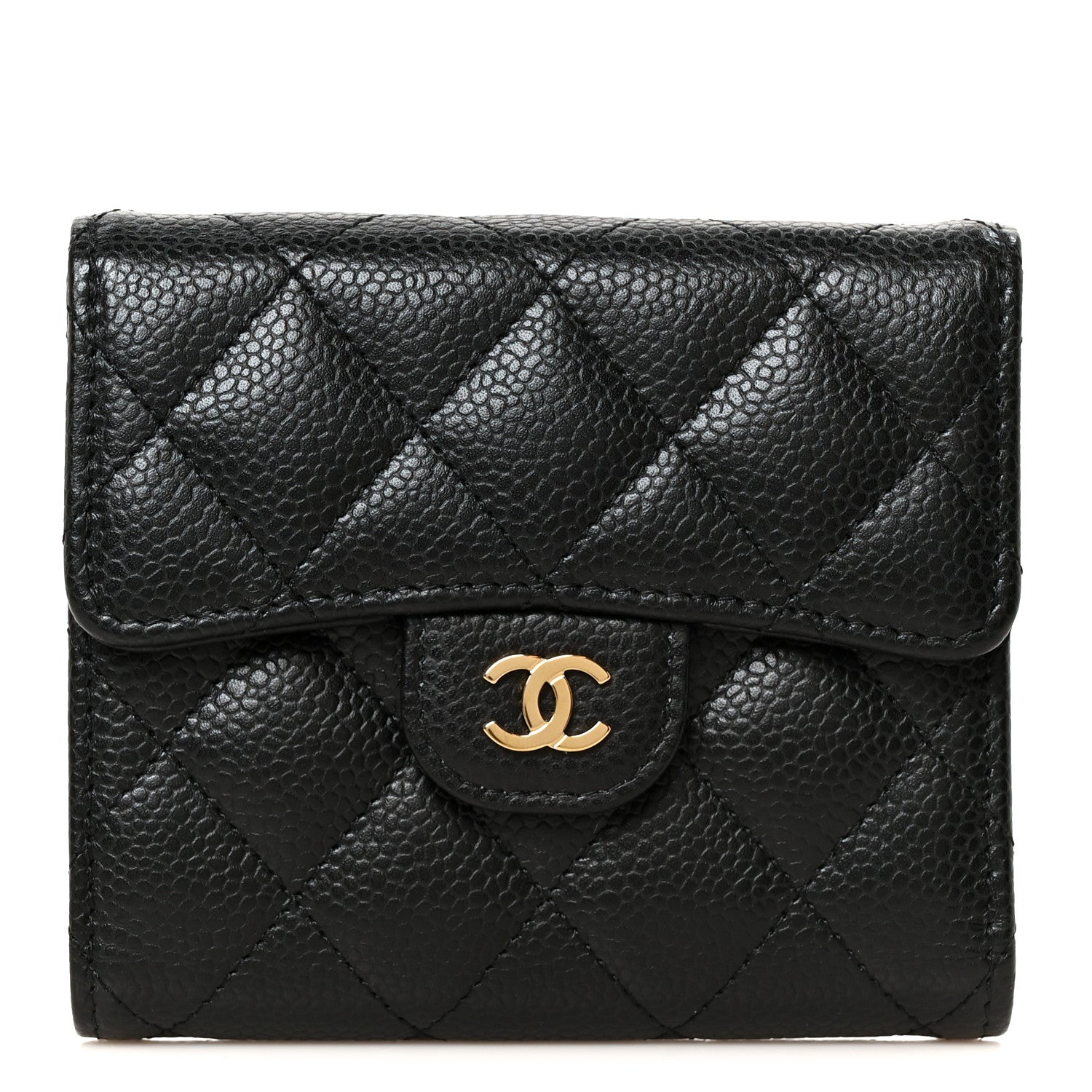 Caviar Quilted Compact Flap Wallet Black