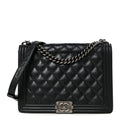 Calfskin Quilted Double Stitch New Medium Boy Flap Black