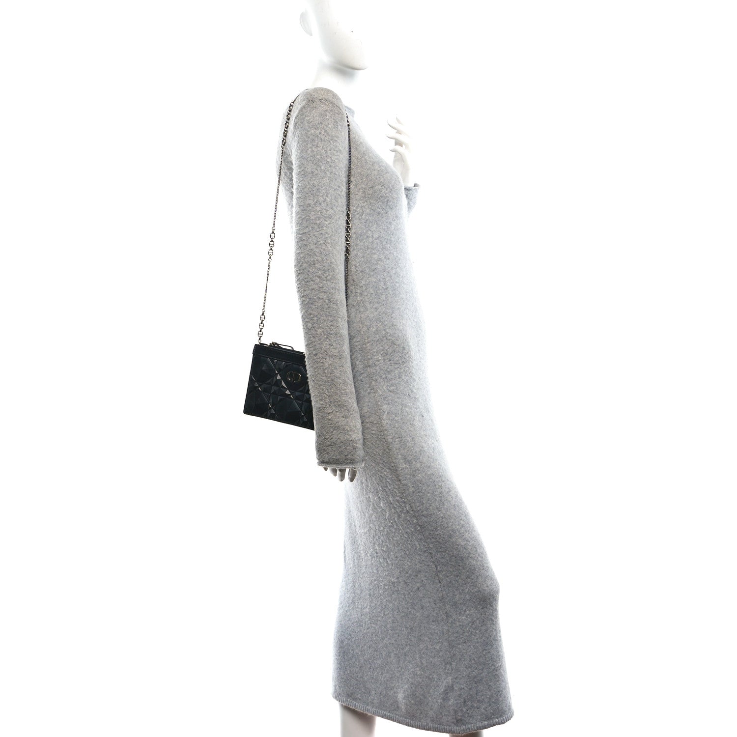 Calfskin Macrocannage Diamond Caro Zipped Pouch With Chain Black
