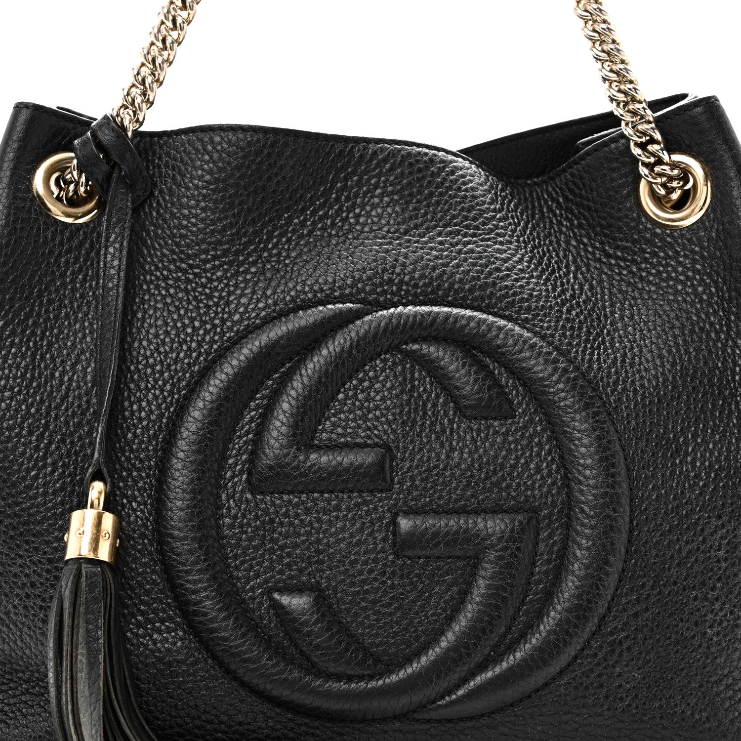 Pebbled Calfskin Medium Soho Chain Shoulder Bag Black