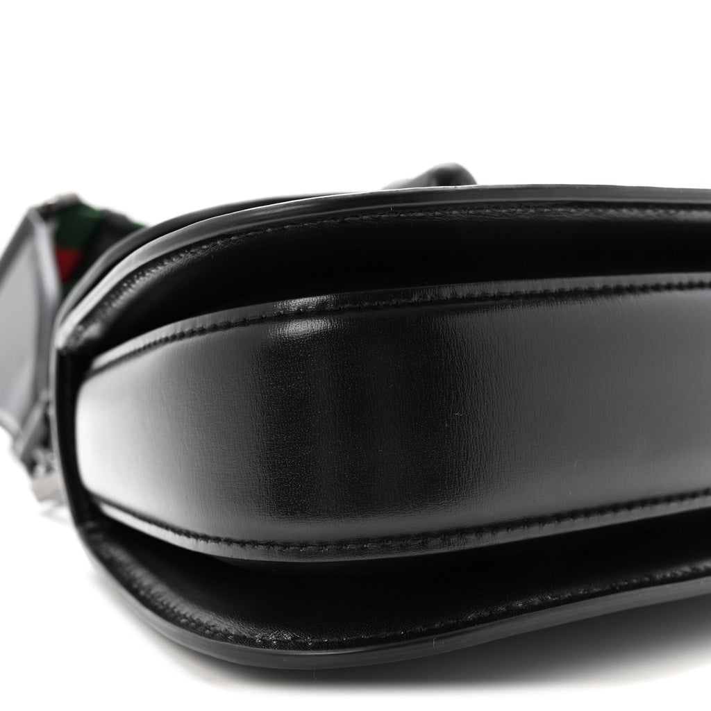 Boarded Dyana Lux Calfskin Web Monochrome Small Bamboo 1947 Top Handle Bag Black