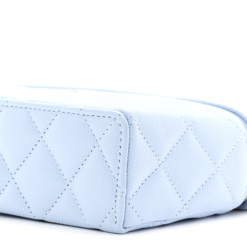Caviar Quilted Top Handle Slim Vanity With Chain Light Blue Light Blue