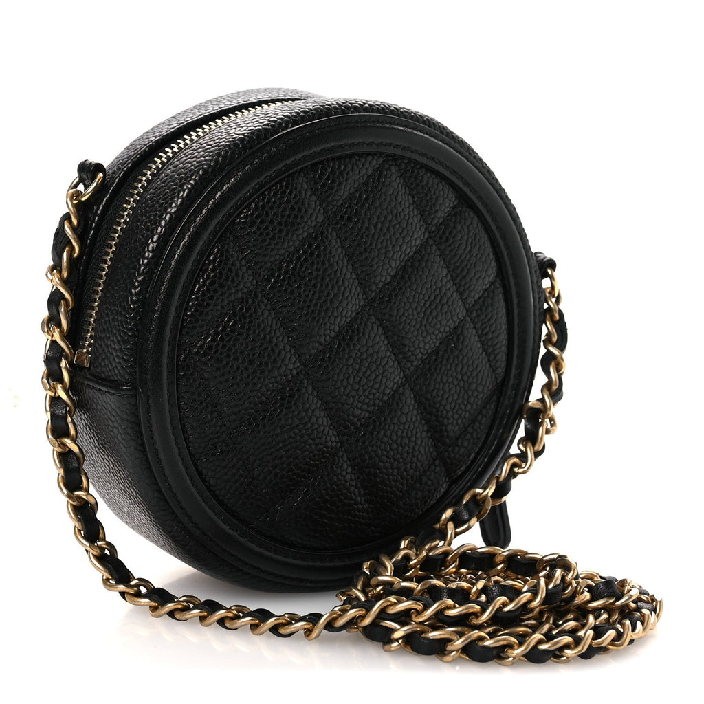 Caviar Quilted Round Filigree Crossbody Black