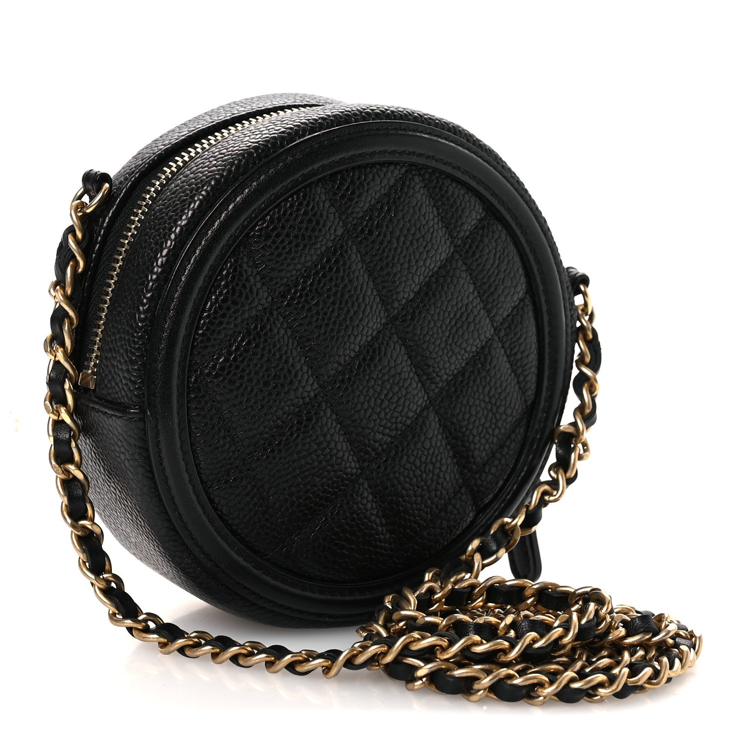 Caviar Quilted Round Filigree Crossbody Black