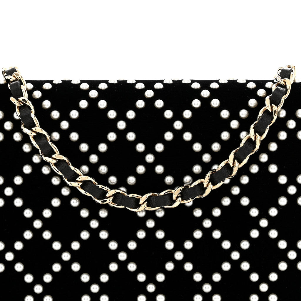 Velvet Pearl Diamond Embellished Wallet On Chain WOC Black