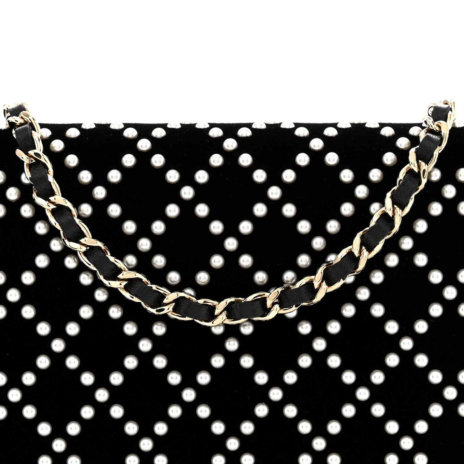 Velvet Pearl Diamond Embellished Wallet On Chain WOC Black