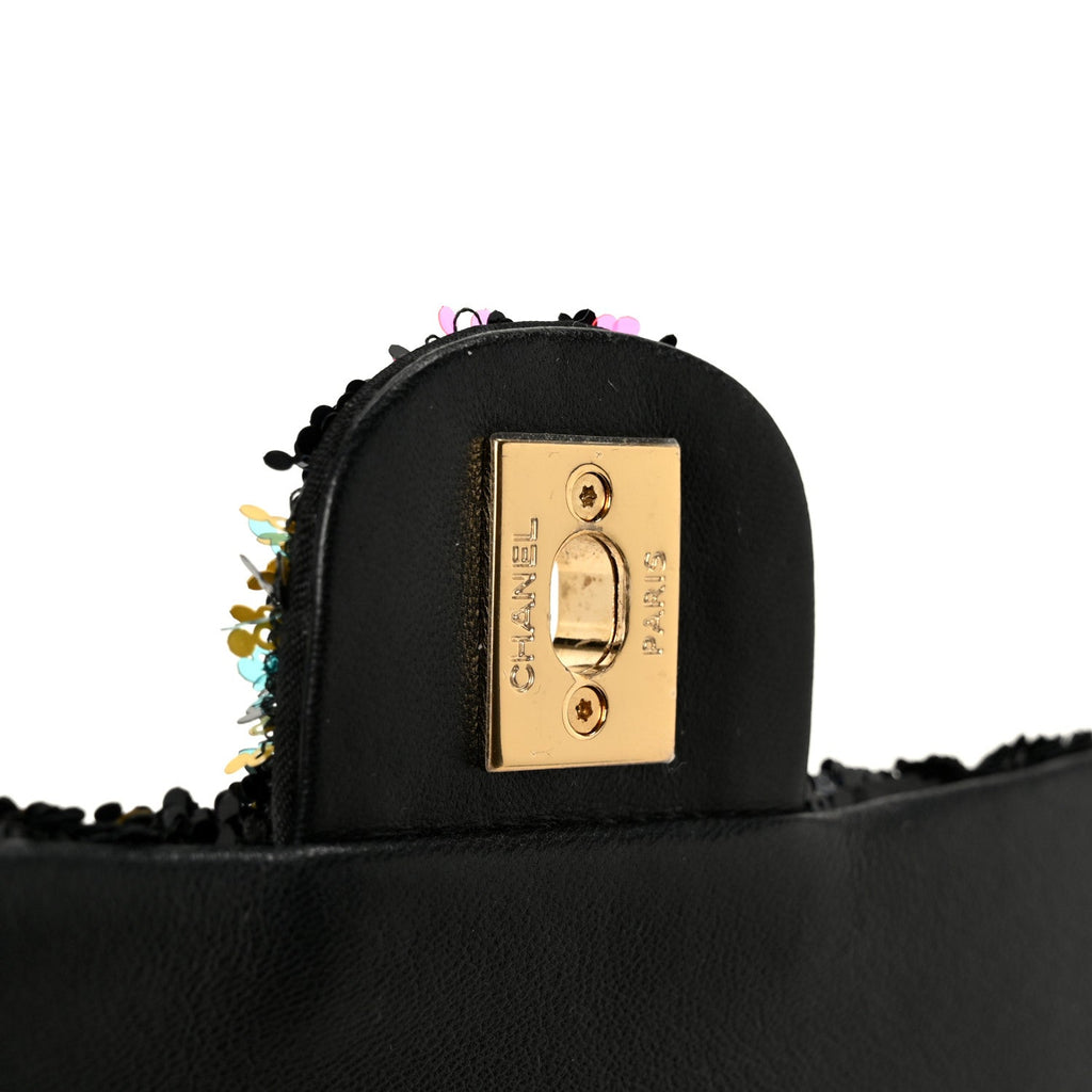 Sequin Logo CC Small Single Flap Black Multicolor