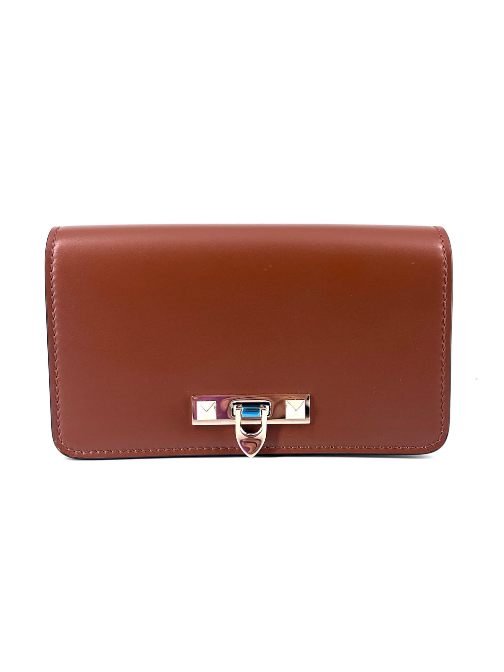 Valentino Garavani Rockstud Flip Lock Flap Bag Leather Brown Leather Bag (Authentic  )