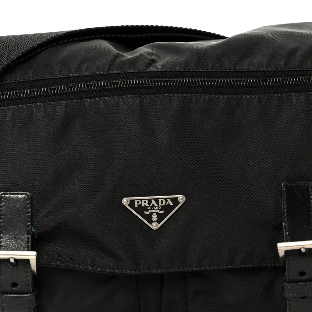 Tessuto Nylon Saffiano Double Buckle Messenger Shoulder Bag Black
