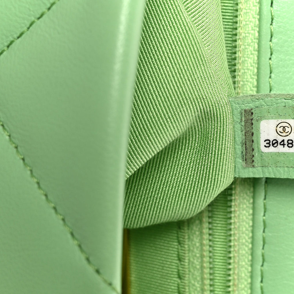 Goatskin Quilted Medium Chanel 19 Flap Light Green