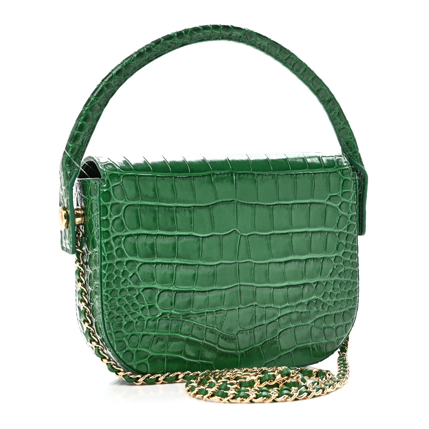 Calfskin Crocodile Embossed Turn Around Mini Flap Emerald