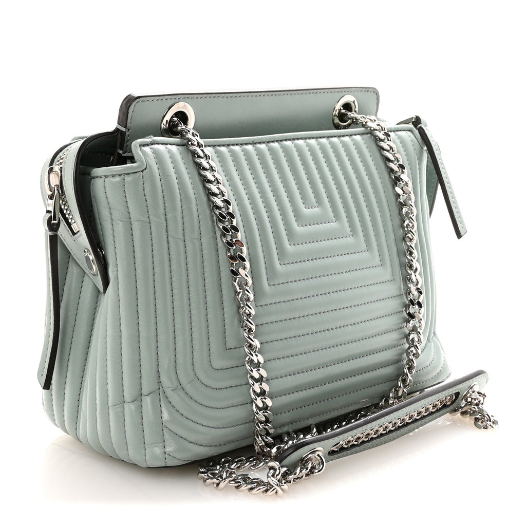 Shiny Nappa Trapuntata Small DotCom Click Top Handle Chain Satchel Light Blue