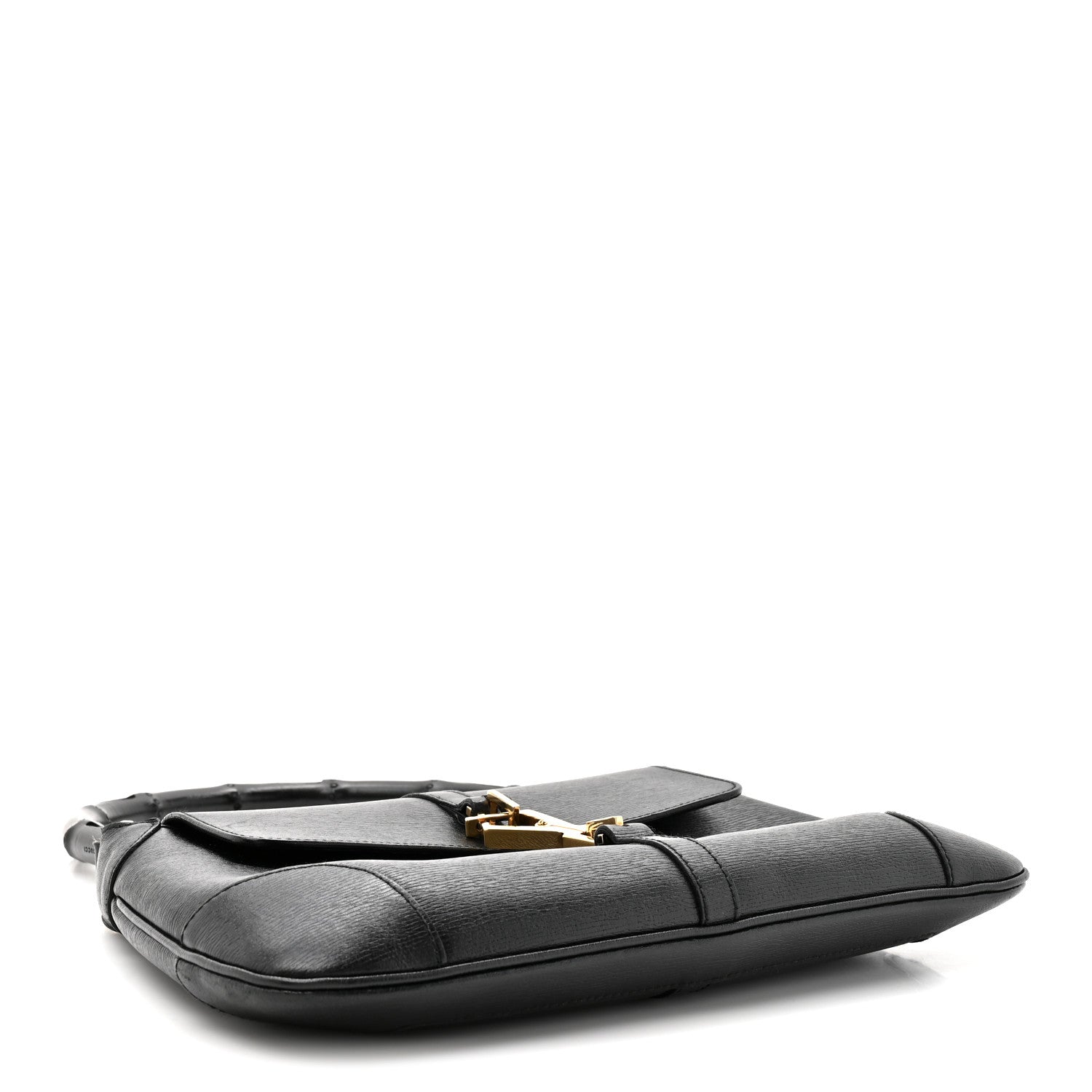 Calfskin Bamboo Handle Jackie O Hobo Black