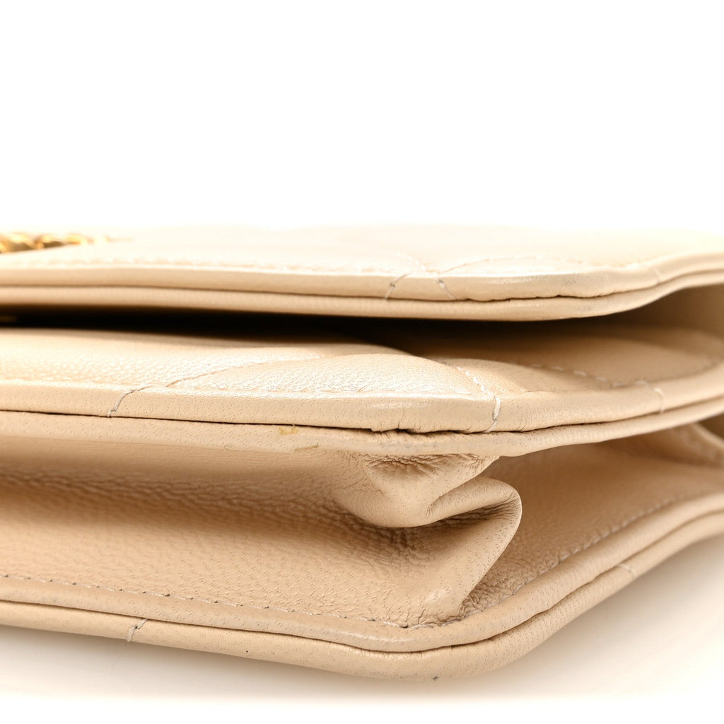 Lambskin Quilted Chanel 19 Wallet On Chain WOC Beige
