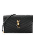 Grain De Poudre Matelasse Chevron Monogram Envelope Chain Wallet Black