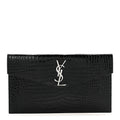 Calfskin Crocodile Embossed Uptown Monogram Clutch Black
