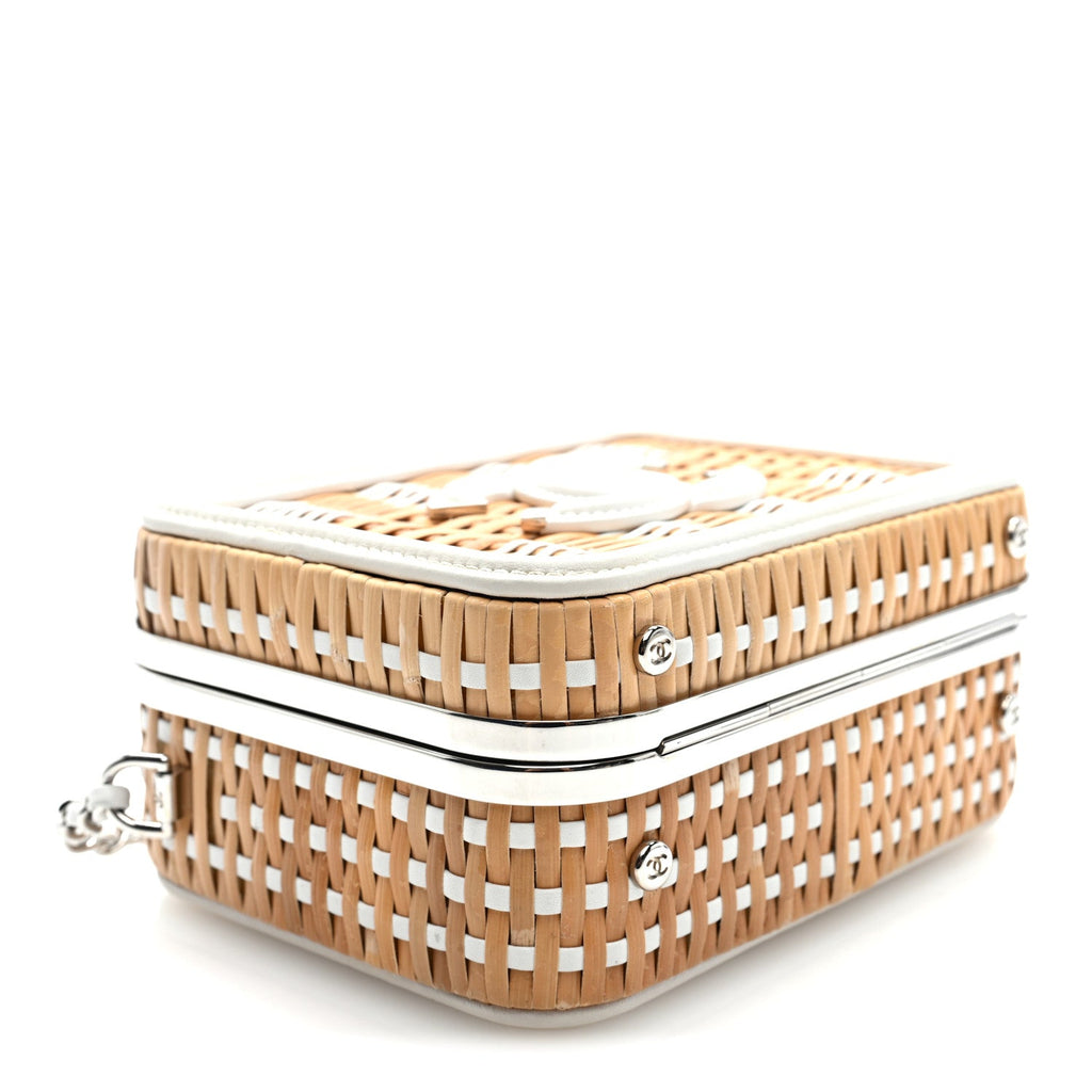 Raffia Patent Small CC Filigree Vanity Case White