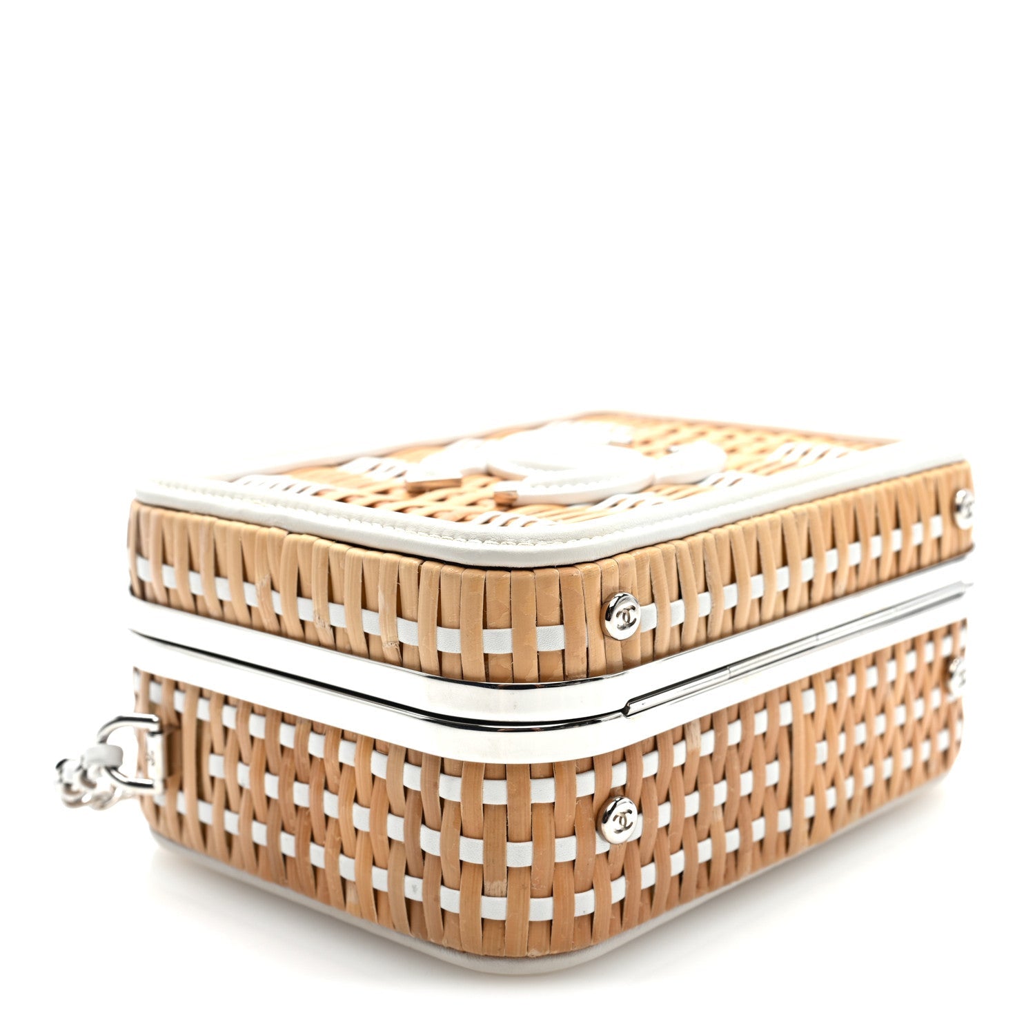 Raffia Patent Small CC Filigree Vanity Case White