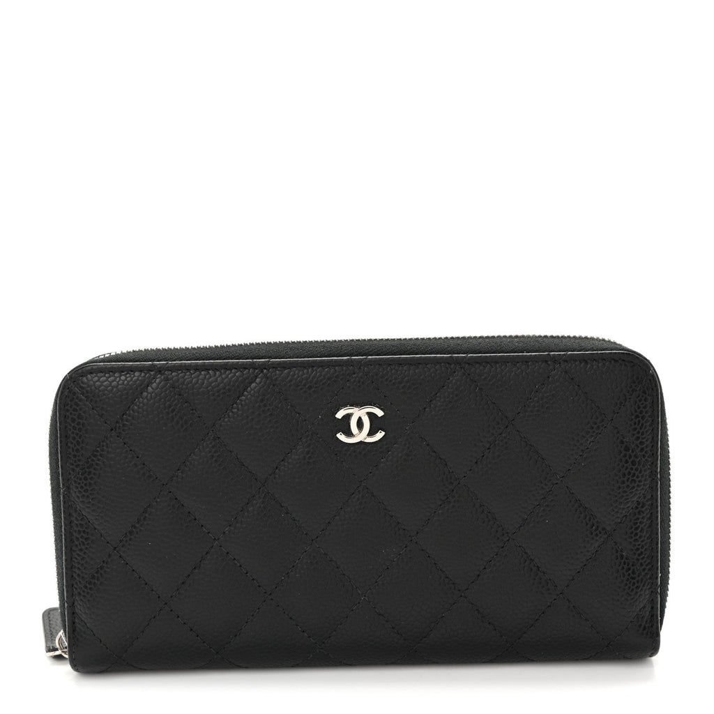 Caviar Quilted Large Gusset Zip Around Wallet Black