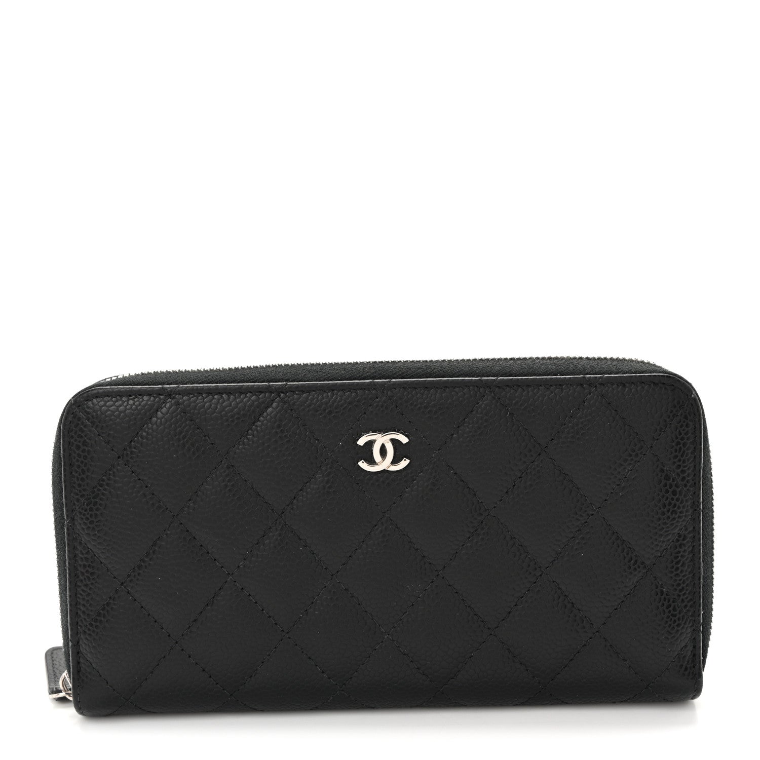 Caviar Quilted Large Gusset Zip Around Wallet Black