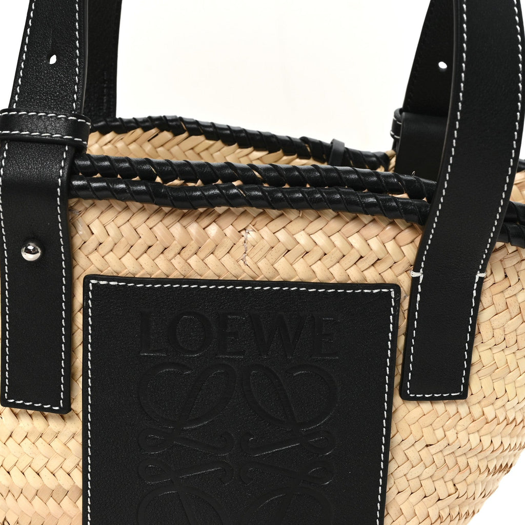 Raffia Small Basket Tote Bag Natural Black