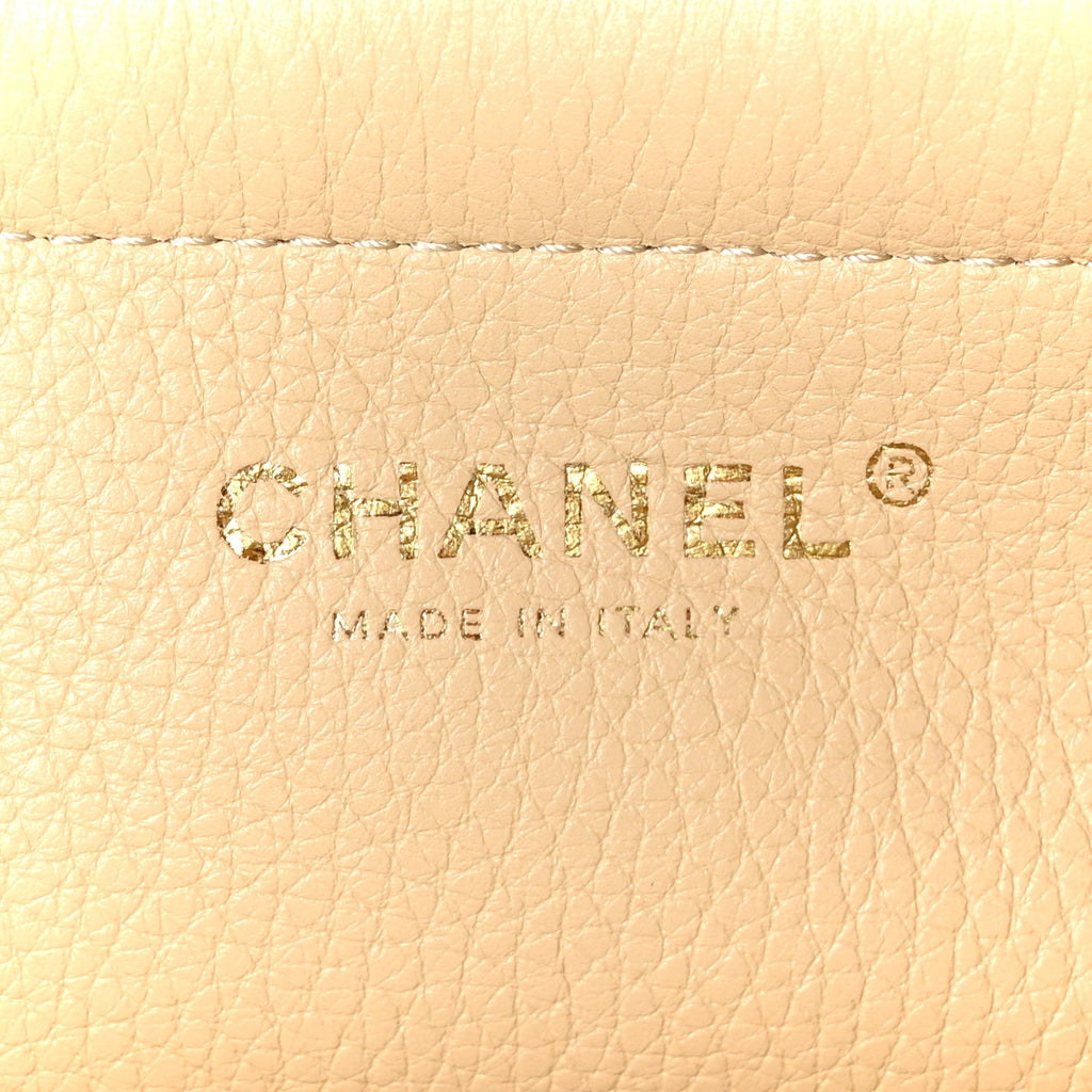 Grained Calfskin Stitched Urban Essentials Small Shopping Bag Beige
