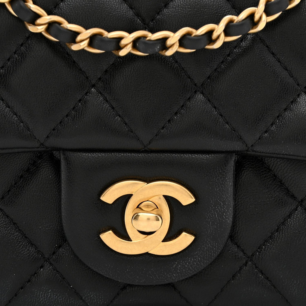 Lambskin Quilted Mini Rectangular Pearl Crush Flap Black