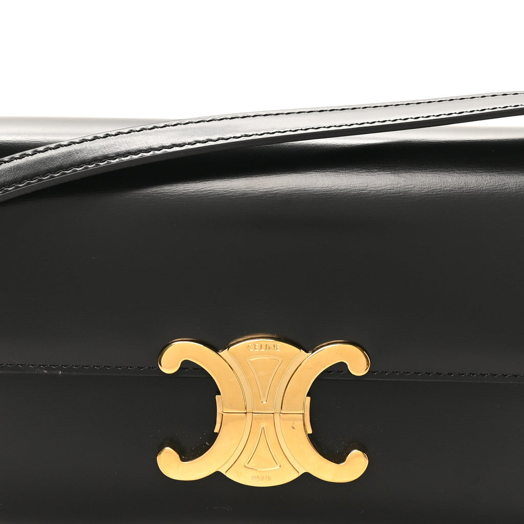 Shiny Calfskin Triomphe Shoulder Bag Black