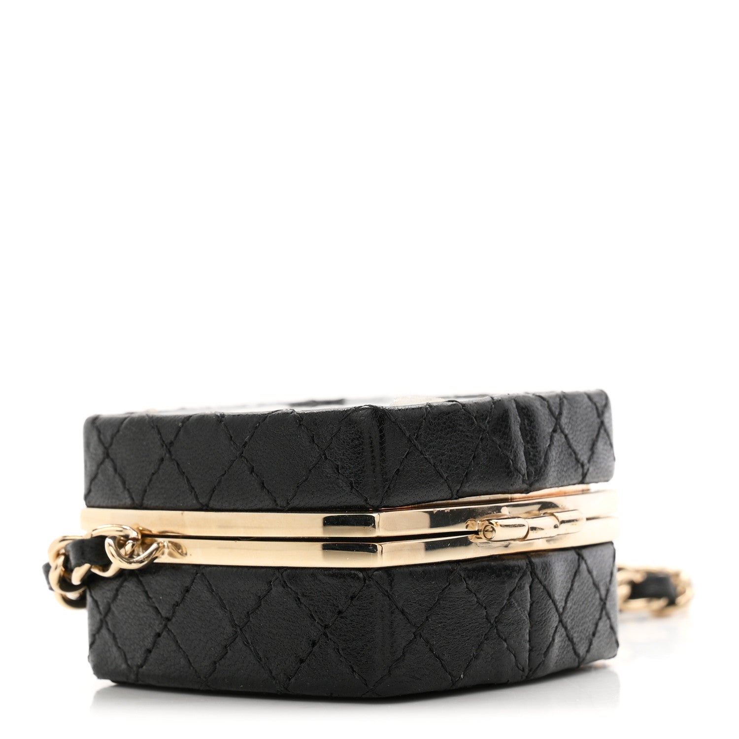Lambskin Quilted Small Beauty Box Clutch With Chain Black
