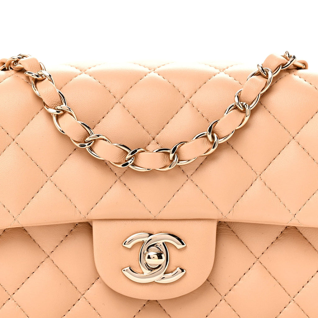 Lambskin Quilted Mini Rectangular Flap Beige