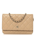 Lambskin Quilted Wallet On Chain WOC Beige